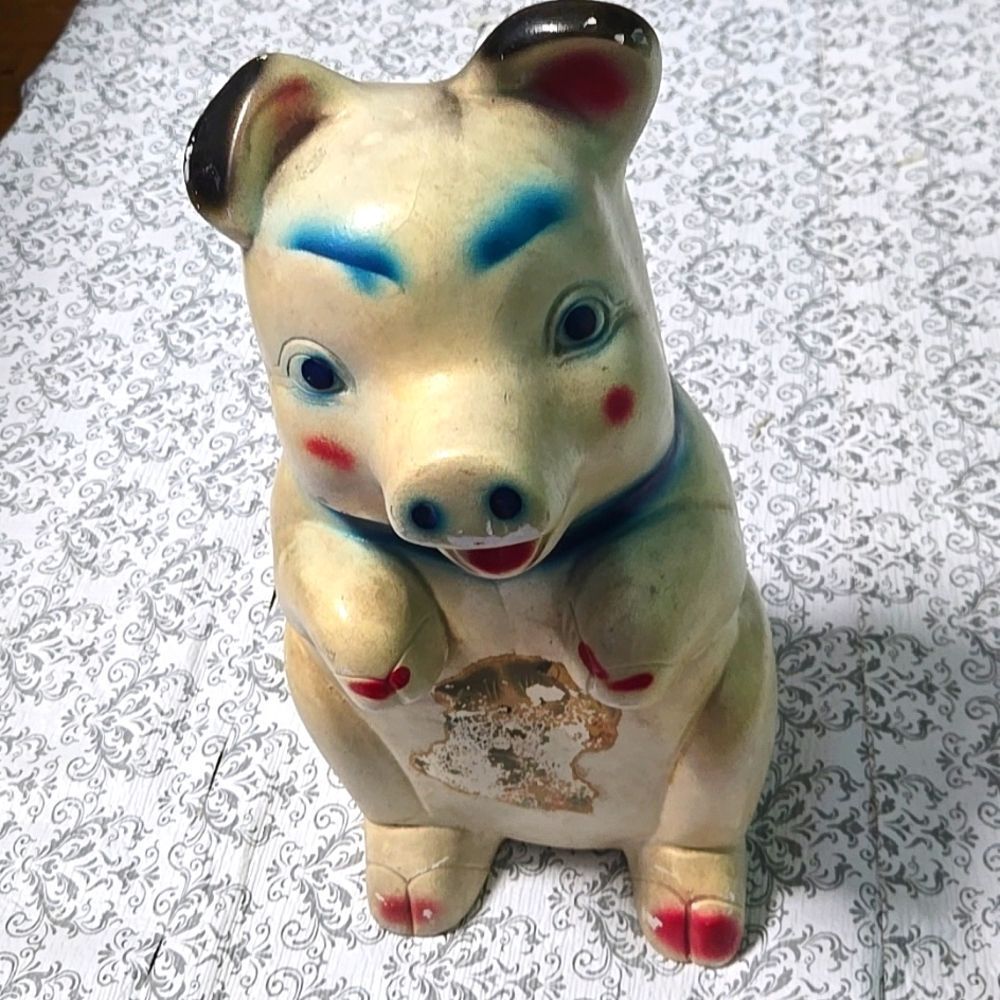 Vintage 40s MCM Kitchen Pig  Bank Huge Retro Chalkware USA Farm Decor